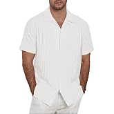 Guayabera Shirts for Men Linen Button Down Short Sleeves Shirt Casual Summer Cuban Vacation Beach Tops