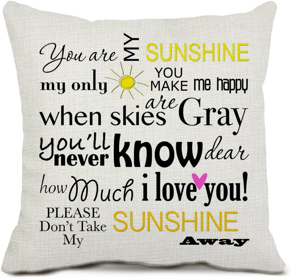 ZAZHUZAI Cotton Linen Decorative Throw Pillow Case Saying Cushion Cover You are My Sunshine Pillow Cover 20 x 20 Inches