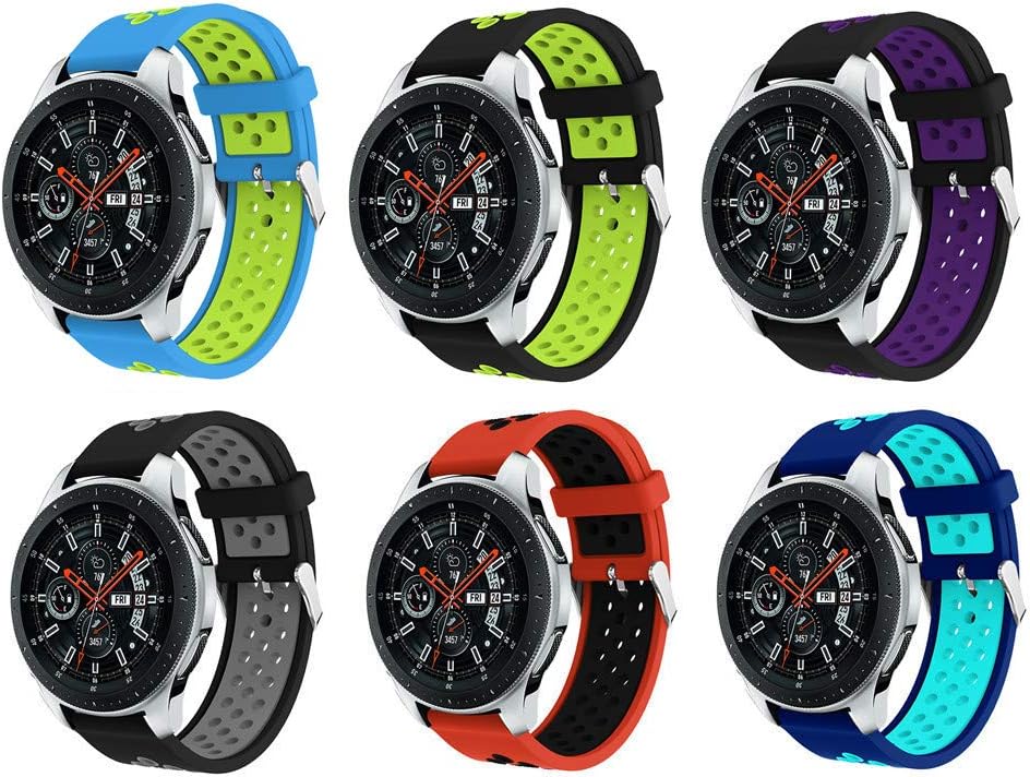 Seinit Soft Silicone Sport Band 22mm Replacement Strap Compatible with Samsung Galaxy Watch (46mm), Gear S3 Frontier, Classic Smart Watch, 6-Pack
