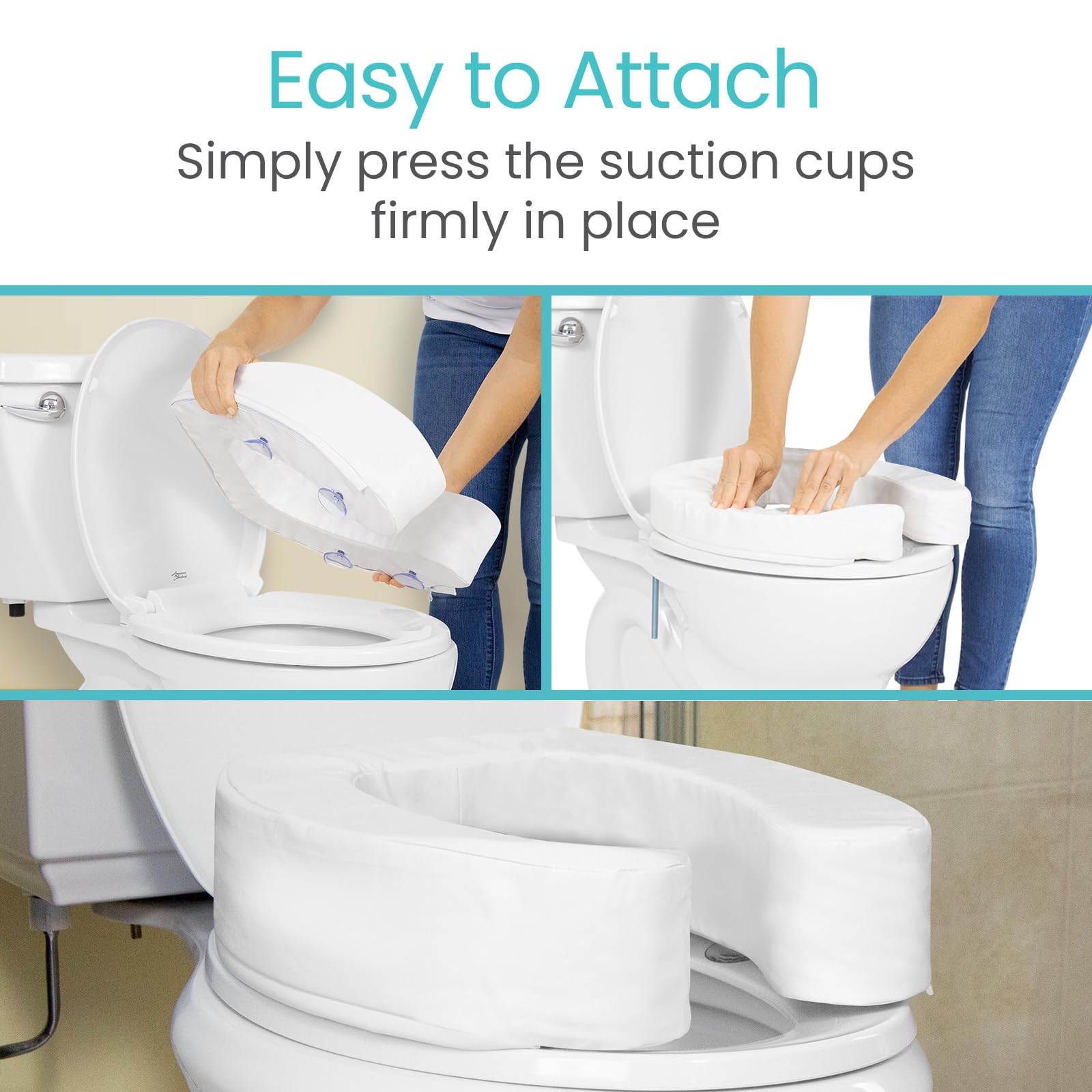 Vive Toilet Seat Cushion (Soft Cushioned Foam) - Easy Clean Soft Padded Bathroom Attachment - Elongated, Standard Seats - Comfort & Support Donut for Handicap Adults