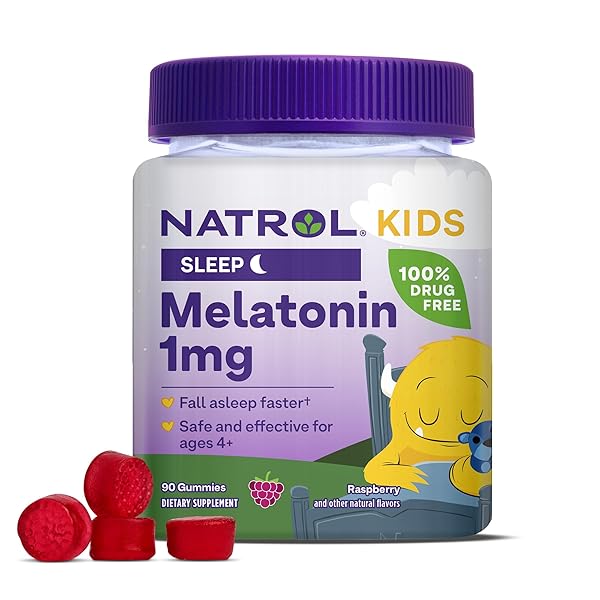 NATROL KIDS MELATONIN GUMMIES 1MG, CHILDREN’S MELATONIN FOR RESTFUL SLEEP, 90 RASPBERRY-FLAVORED SLEEP GUMMIES, 90 DAY SUPPLY