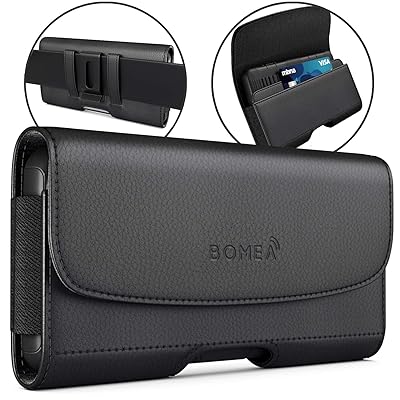 Bomea iPhone Xs Max Holster, iPhone 8 Plus 7 Plus Belt Clip Case, Premium Leather Holster Pouch Case with ID Card Holder for Apple iPhone Xs Max/6s Plus/7 Plus/8 Plus (Fit w/Phone Case on) Black