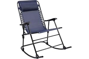 Furniwell Patio Rocking Zero Gravity Chair Outdoor Wide Recliner Portable Lounge Chair Folding with Headrest for Camping Fishing Beach Poolside(Blue)