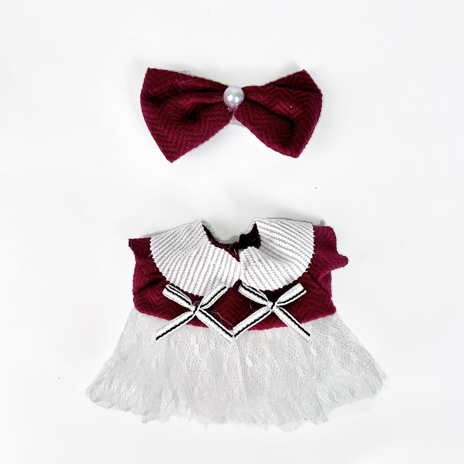 Photo 1 of 17cm Doll Clothes(NO Doll), Cute Dolls Outfit Accessories with Hair Clip + Red top + White Skirt, Small Kawaii Clothes Set for Dolls(Style 17)