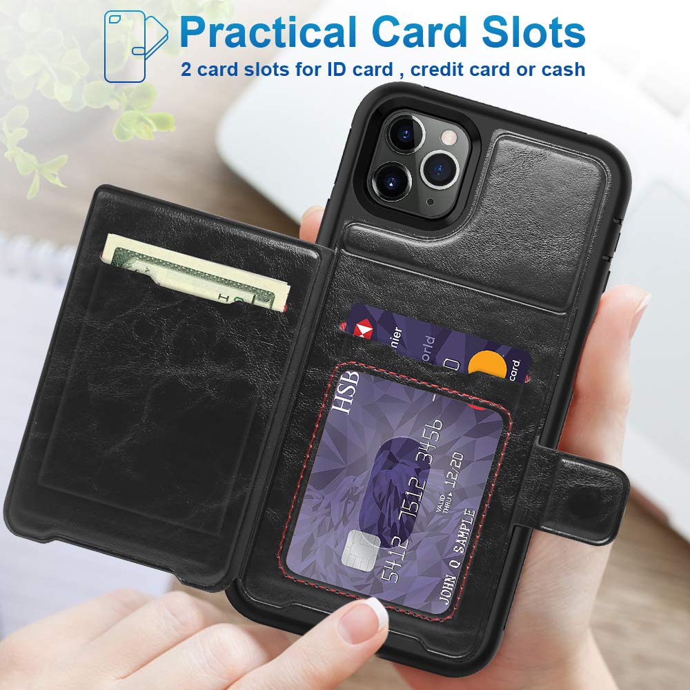 Timecity Apple iPhone 11 Pro Max Case,Triple-Camera System 6.5-Inch Phone Wallet Case. Full-Body Heavy Duty Leather Cover with Card Holder/Kickstand Case for iPhone 11 Pro Max 2019 Release- Black