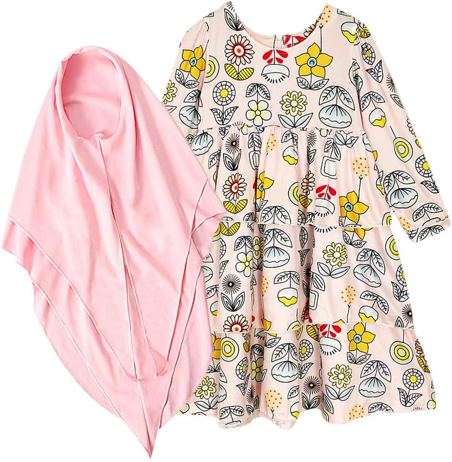 MALLOOM 2PCS Toddler Baby Girl Ramadan Muslim Abaya Dubai Robe Traditional Clothing Dress