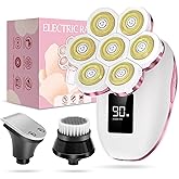 3-in-1 Electric Razors for Women,Bikini Trimmer for Women,7D Painless Electric Shaver with Facial Cleansing Brush,Gifts for Women,Replaceable Hair Remover for Legs Water Resistant Wet/Dry (Pink)
