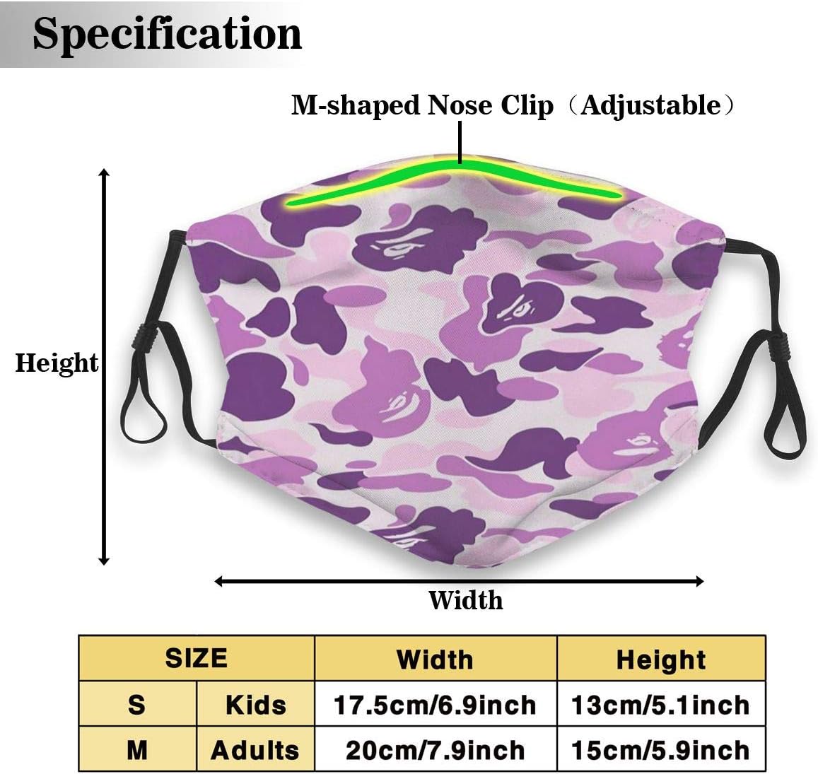 Alvayon Anti Dust Face Mask Mouth Prevention Mask Pink Camo Bape Earloop Masks Cover for Men Women Kids
