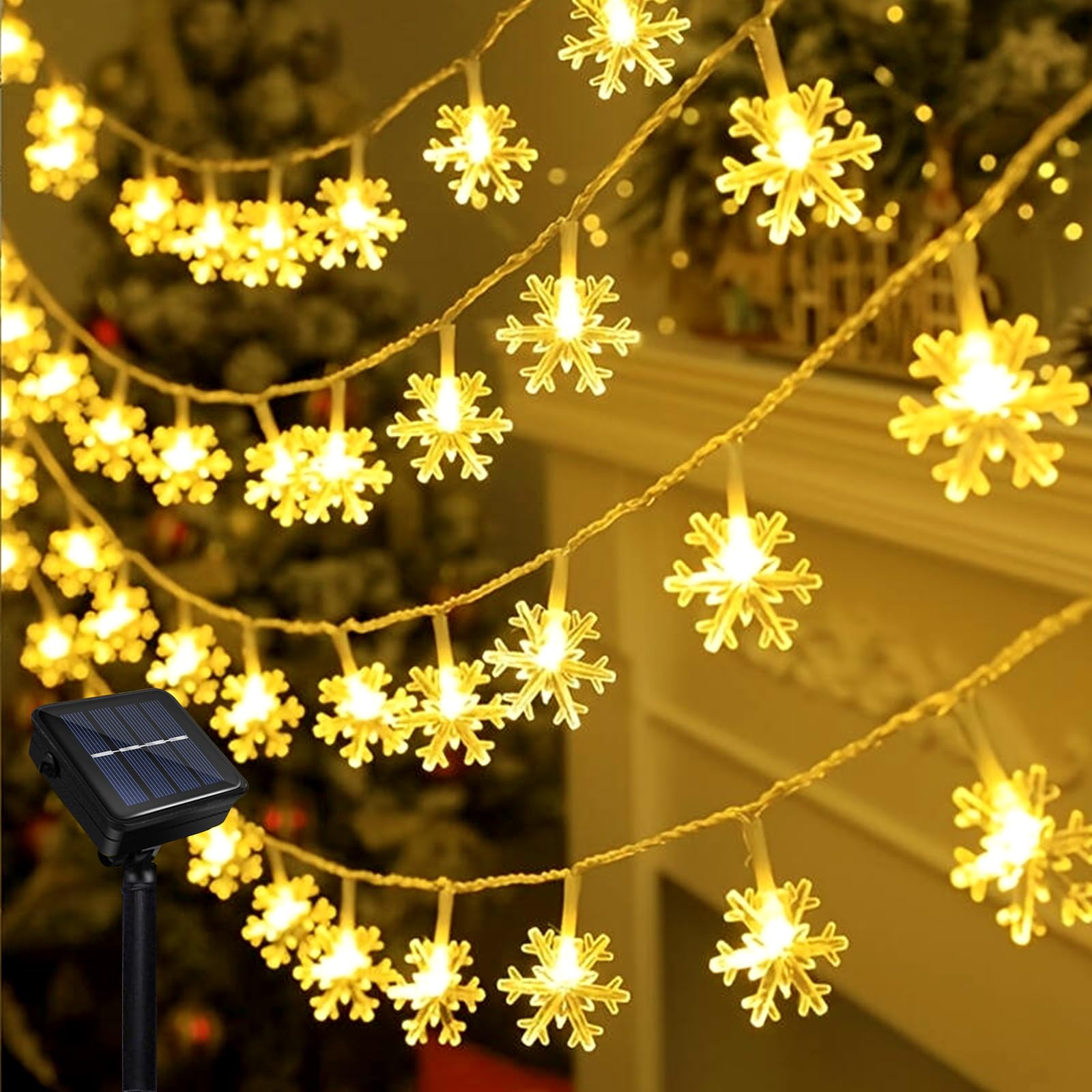 Micacorn Solar String Light Garden, Snowflake Lights Solar Powered 39ft 8 Modes 100 LEDs Waterproof Solar Christmas Fairy Lights for Outdoor Wedding Christmas Party Holiday Decorations