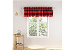 NATUS WEAVER 1 Panel Valance Curtains 18 L x 54 W Curtain Valance Living Room Buffalo Plaid Gingham Check Bedroom Window Farmhouse Curtain Valance Red & Black