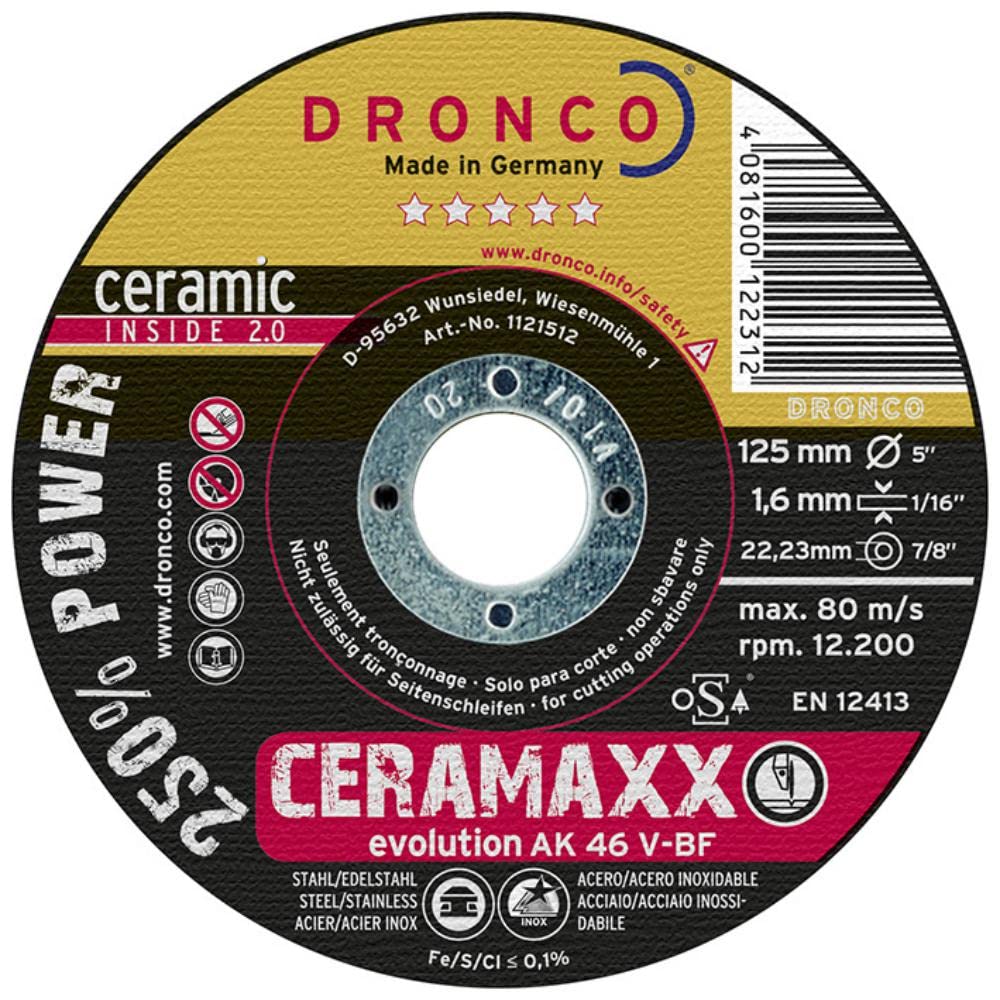 DRONCO AK46V-115x1,6 - Disco de Corte Ultra rápido CeraMaxx de 115 x 1,6 mm
