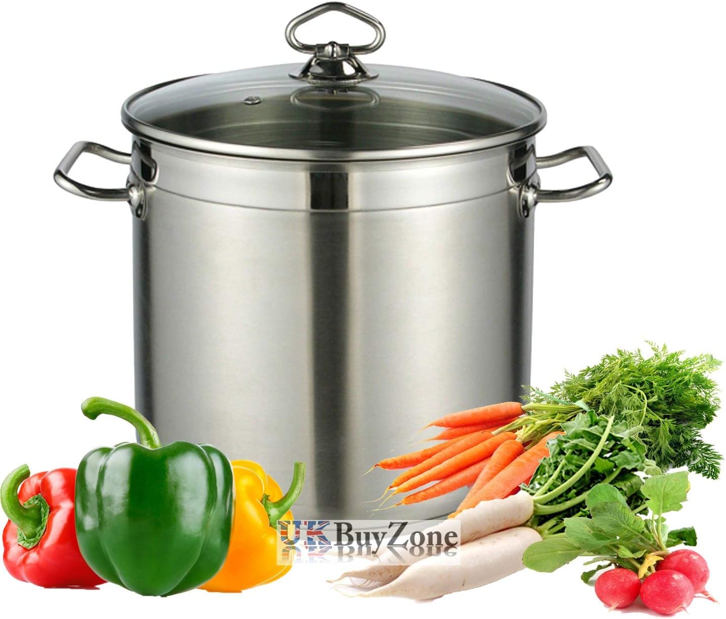 Large Deep Stainless Steel Cooking Stock Pot Casserole Glass Lid