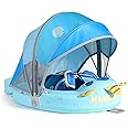 Mambobaby Float with Canopy Size Improved Non Inflatable Infant Baby Pool Float Smart Mambo Float Swim Trainer Add Tail Baby Swim Float Mambo Baby Float Solid Air Free Water Waist Swimming Ring