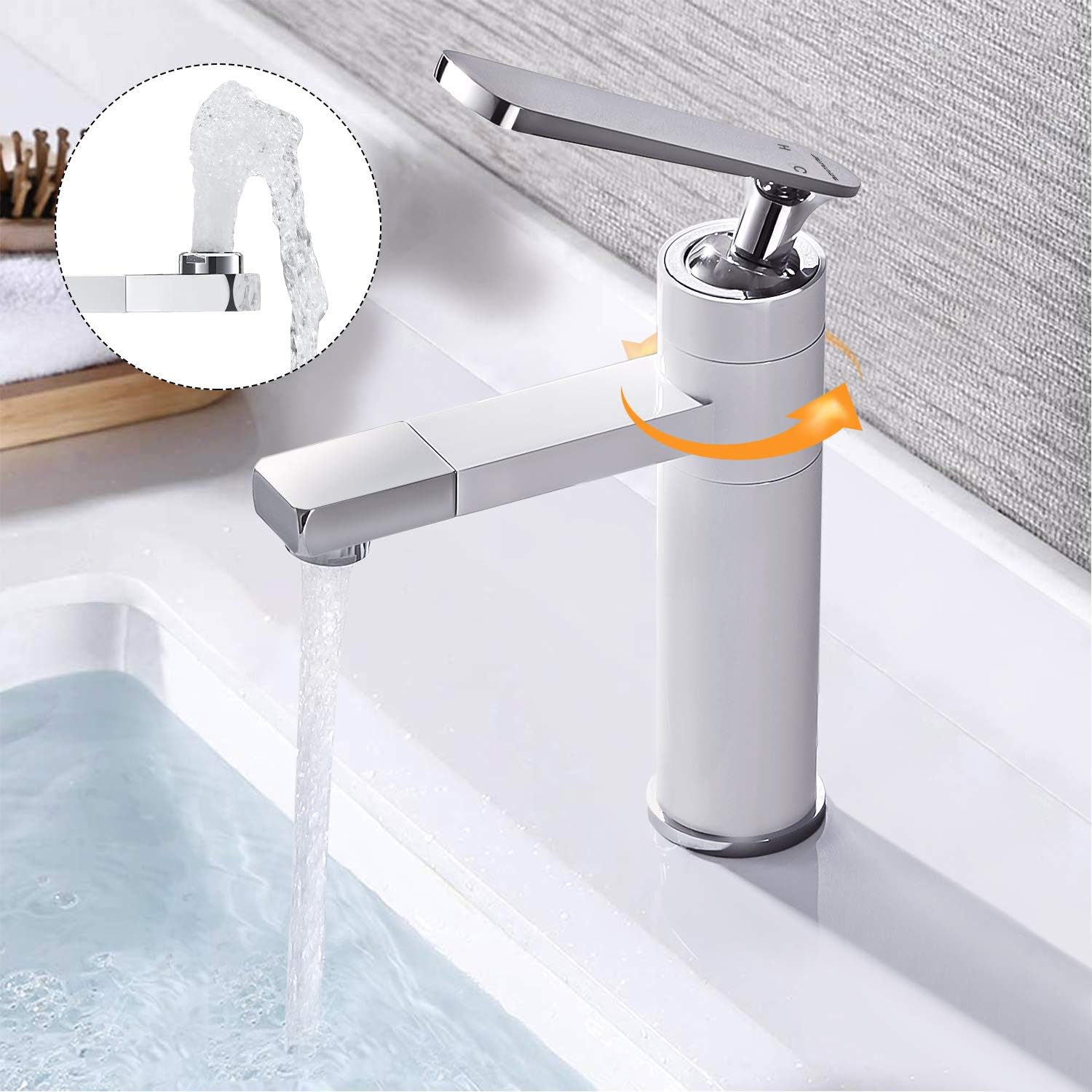Bonade Weisse Badarmatur Wasserhahn 360 Drehbarer Fur Waschbecken Einhebelmischer Chrom Mischbatterie Hochdruck Waschtischarmatur Fur Badezimmer Amazon De Baumarkt