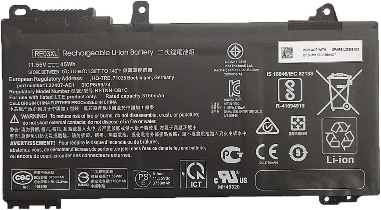 Amazon Com Boweirui Re03xl Hstnn Ob1c L Ac1 11 55v 45wh 3750mah Laptop Battery Replacement For Hp Probook 450 430 440 445 G6 Series Notebook Reo3xl Hstnn Db9a L 2b1 Home Audio Theater
