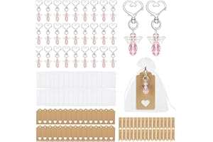 KKUYT 30set Angel Favor Keychains, Angel Wing Crystal Keychains with Organza Bags, Thank You Kraft Tags, Guest Return Favors 