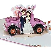 HAPPY GIFTERS Wedding Car 3D Pop Up Valentine Card – Pop Up Love Cards – Wedding Cards for Bride and Groom – Anniversary card 3D – Just Married Card - 3D Card Love with Envelope Included