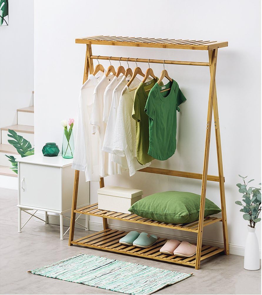 COPREE Bamboo Garment Coat Clothes Hanging Heavy Duty Rack with top