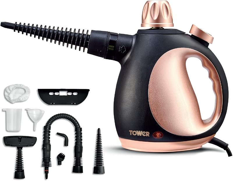 Tower THS10 Handheld Steam Cleaner 1050W Blush Gold 9 Accessories 250ml