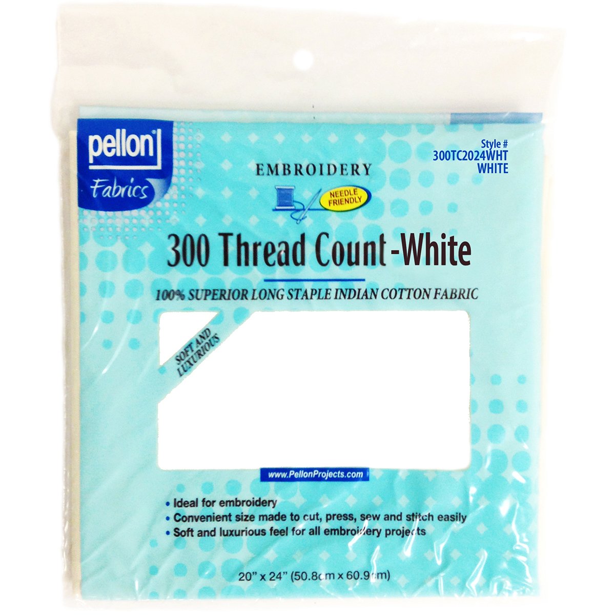 Pellon 300 Thread Count Cotton Fabric for Embroidery-White x inch, 20 by 24"