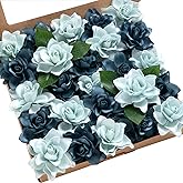 Ling's moment Flowers 25pcs Fake Gardenia Blue Artificial Flowers with Stem, Fake Flowers for DIY Wedding Decorations Centerpieces Bouquets Boutonnieres(Flores Artificial para Decoracion)
