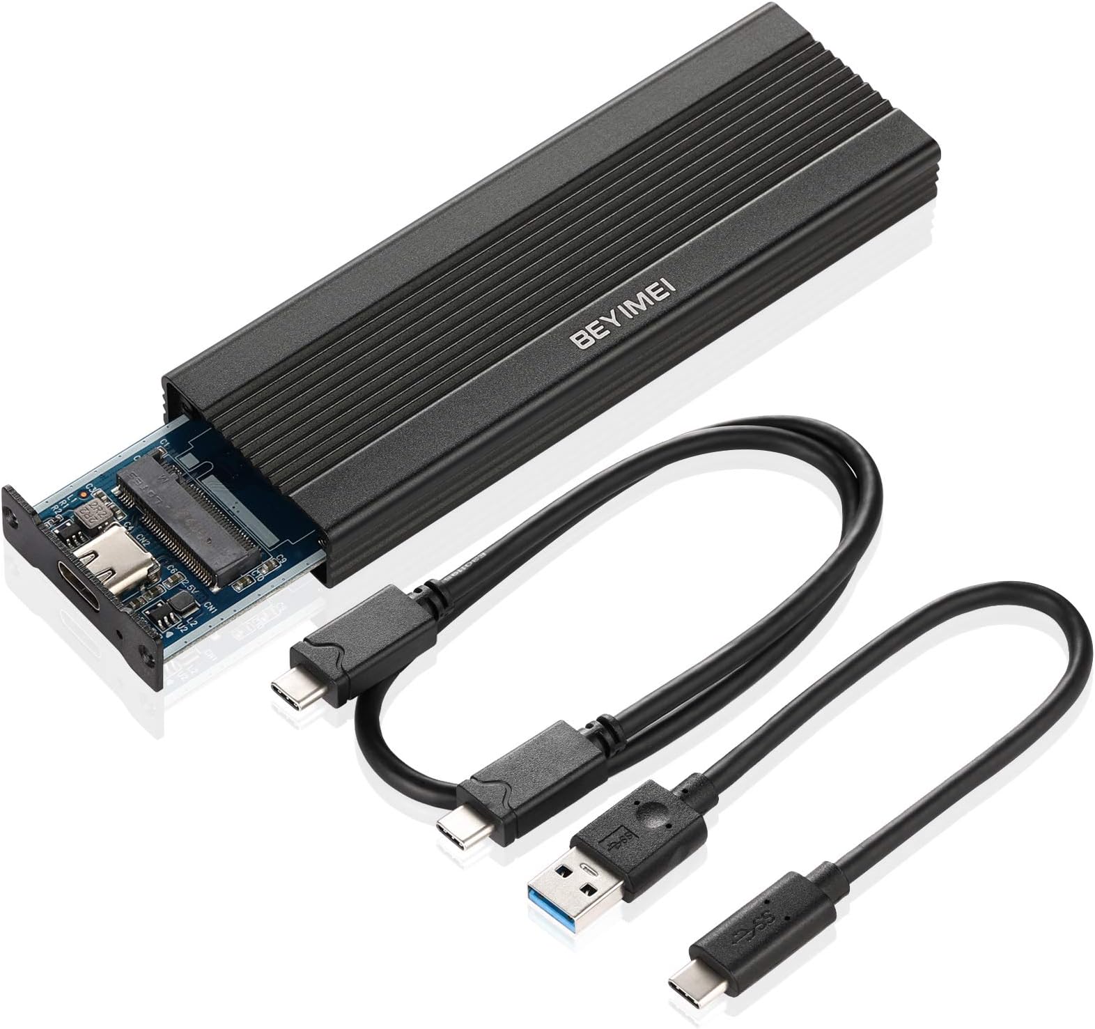 BEYIMEI M.2 NVME SSD Enclosure Adapter,USB 3.1 Gen 2 (10 Gbps) to NGFF PCIE M-Key,with USB 3.1 A to C &C to C TYPE cable , Support NVME M2.SSD 2230 2242 2260 2280