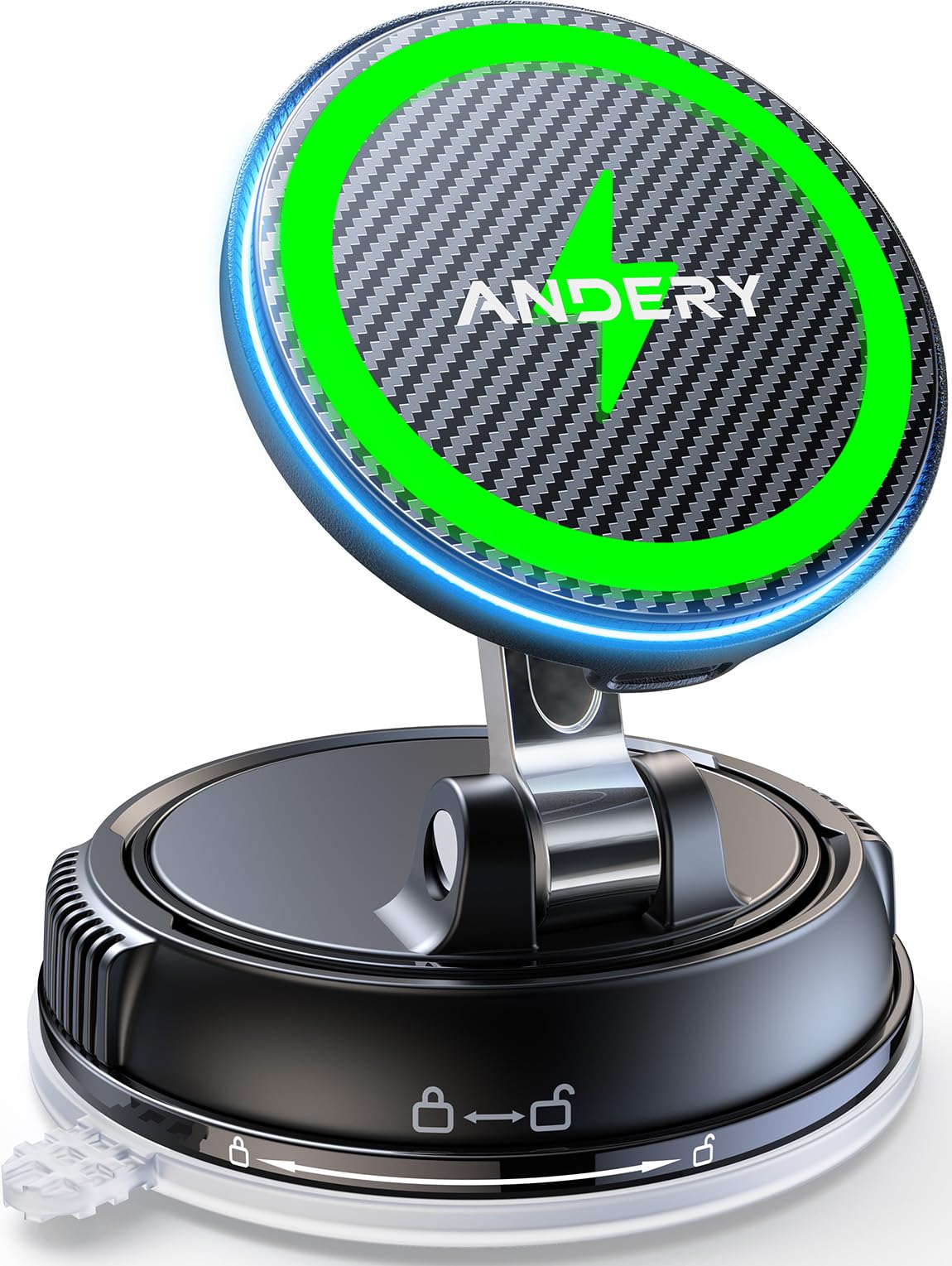 Photo 1 of ANDERY Only for iPhone Magsafe Car Mount Charger [15W Fast Wireless Charging, 78+LBS Strong Suction, 2400gf Strong Magnetic] 360° Adjustable Car Phone Holder, Phone Holders for Your Car, Carbon Fiber