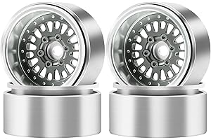 GIXCEL 1.9 Beadlock Wheel Rim, Aluminum Negative Offset 10.5mm 164g Super Heavy Deep Dish Wheels for 1/10 RC Crawler SCX10 TRX4 TRX6 VS4-10 GEN7 GEN8 Upgrade Parts, 4PCS (Grey Titanium)