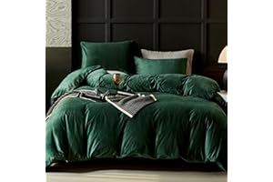 WARMDERN Emerald Green Flannel Velvet Duvet Cover King Size Duvet Cover Bedding Sets, 3pcs Ultra Soft Luxury Textured Modern Crystal Velvet Duvet Covers with Zipper Closure(Emerald Green, King)