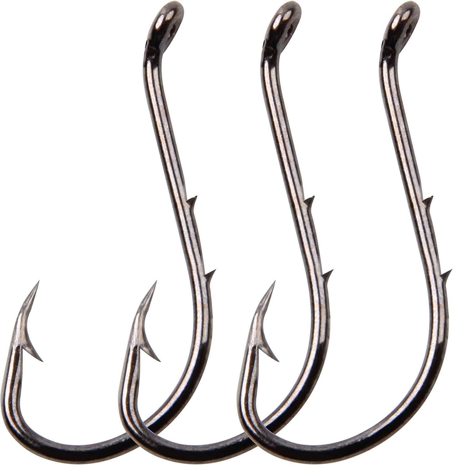 OROOTL Baitholder Hooks Sea Fishing Hooks, 100pcs Jig Hooks High Carbon Steel Circle Hooks Extra Sharp Black Barb Fishing Hooks Saltwater Freshwater Fishing Accessories
