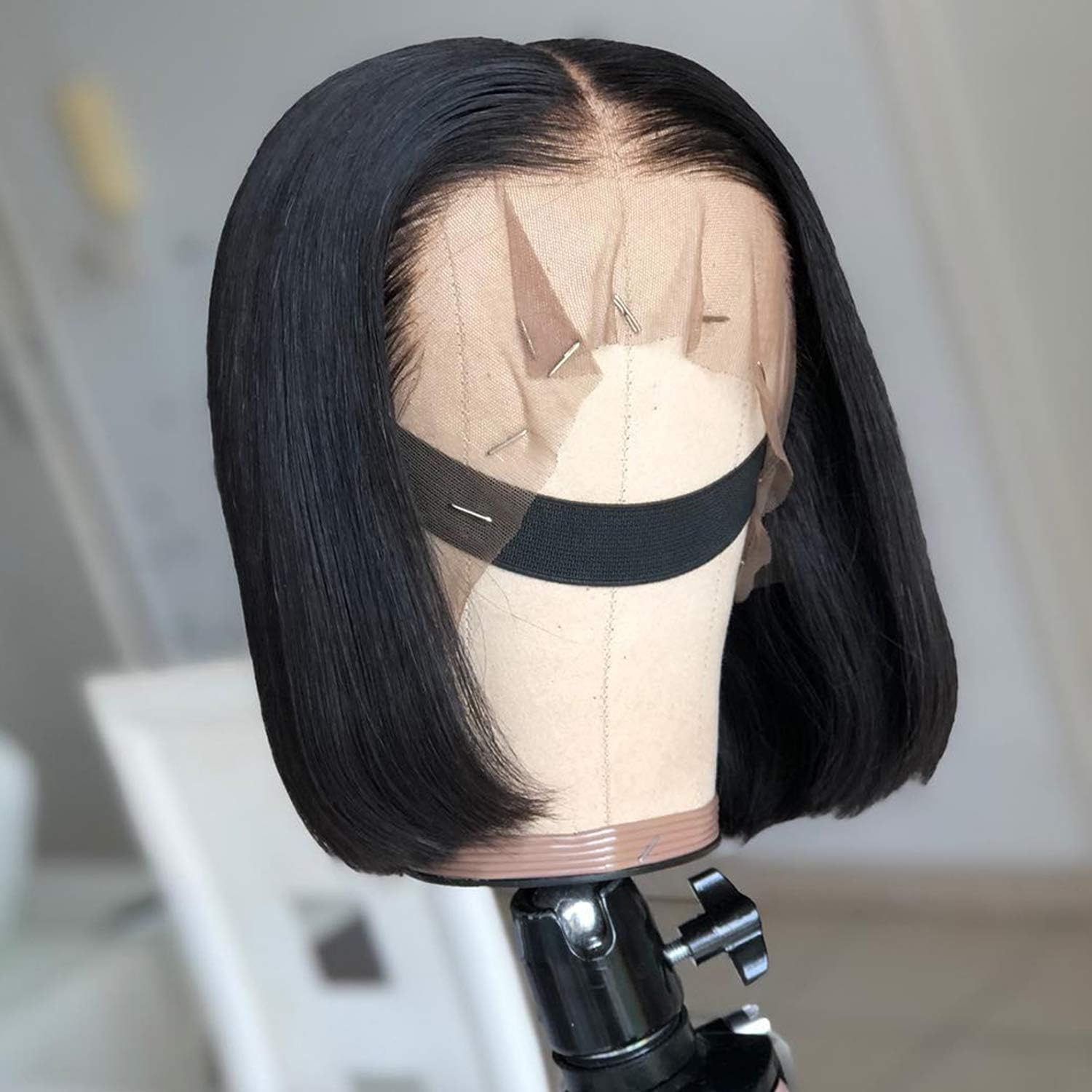 Bob Lace Front Wig Human Hair 10A Brazilian Bob Wig Human Hair 150% Density Straight Human Hair Bob Wig for Black Women Natural Black (18 inch)