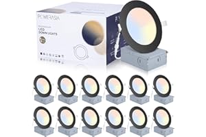 POWERASIA 12 Pack Recessed Lighting 4 Inch with Junction Box, 5CCT 4 Inch Black LED Recessed Lights Dimmable 2700K/3000K/4000K/5000K/6000K, 9W 700lm Ultra Thin Recessed Lighting - ETL and Energy Star Certified