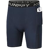 Konrunppy Boys Compression Shorts - Athletic Underwear for Basketball Spandex Shorts Sport Workout Base Layer Side Pocket