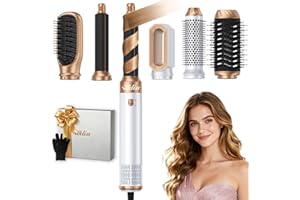 Ukliss Hair Dryer Brush 6 in 1, Hot Air Brush & Styler with ALCI Safety Plug, Ionic Blow Dryer Brush for Frizz Free Salon Blowout, Volumizing & Auto Curls, for Fine to Normal Hair,White