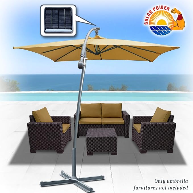 Outdoor Patio Cantilever Umbrella 8 X8 With Solar Powered Lights Offset Parasol
