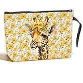 Giraffe Cosmetic Bag Giraffe Gifts Giraffe Themed Gifts Animal Lover Gifts for Women Female Farm Girl BFF Best Friend Coworker Toiletry Bag Graduation Mothers Day Birthday Gifts Floral Makeup Bag