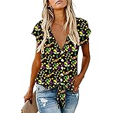 st Patrick Day Blouse Women Dressy Tie Front Button Up Ruffle Sleeve Green Saint Pattys Shamrock Tops