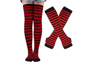 LUHOHI Black and White Striped Arm Leg Warmers Sleeves Set Rainbow Socks Knee High Fingerless Gloves Hand Thigh Warm