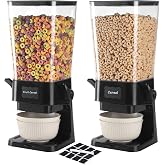 Qozzix Cereal Dispenser Countertop with Cereal Bowls,16 Labels &amp; Pen, Cereal Containers Storage, Candy Dispenser, Dry Food Dispenser For Pantry - Not Easy to Crush Food (Black, 2 Pack)