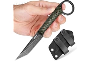 SPITZKANTE 7.32" Camping Fixed Blade Knife T-Q, Full Tang Outdoor EDC Knife, 5Cr14MoV Steel, Green G10 Handle, Horizontal/Ver