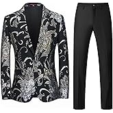 Mens 2 Piece Floral Dress Suit One Button Dinner Tuxedo Jacket & Pants Luxury Printed Wedding Blazer