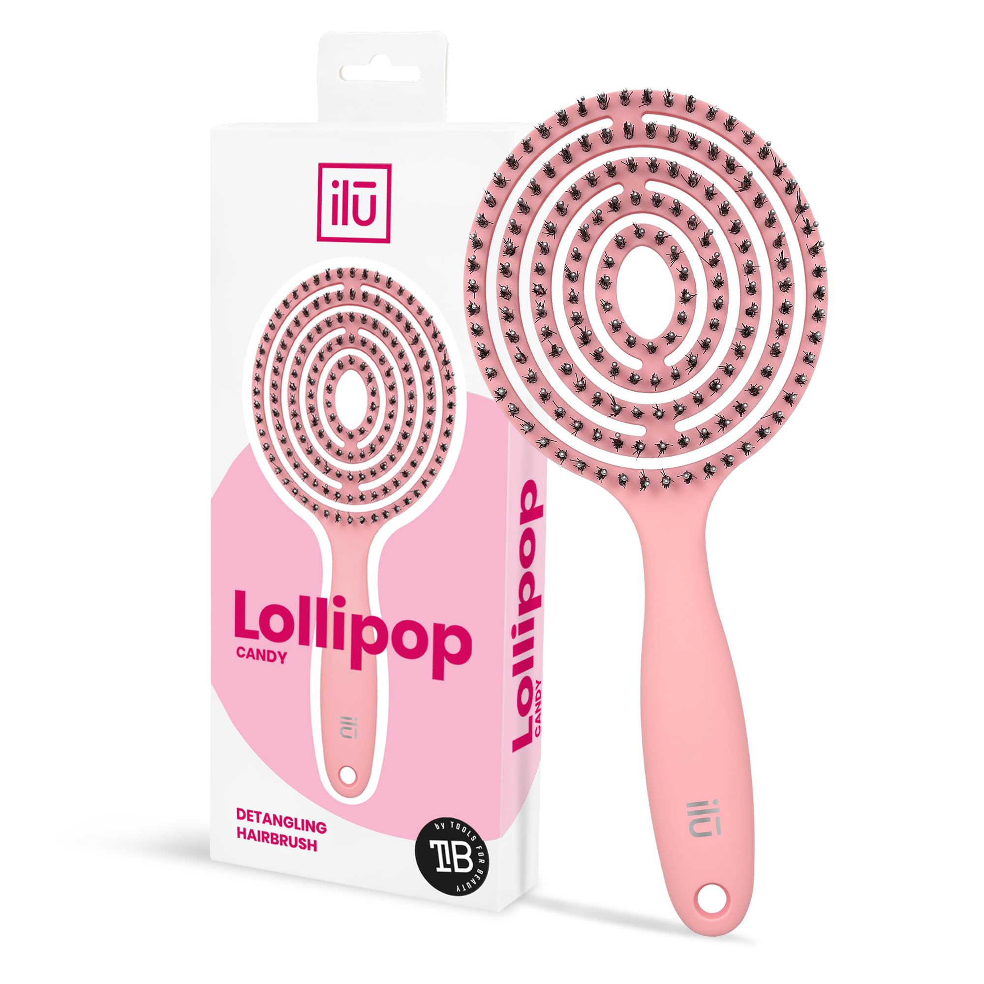 TB TOOLS FOR BEAUTY ILU Lollipop Candy Detangling Hair Brush for Combing Dry and Wet Hair (Pink)