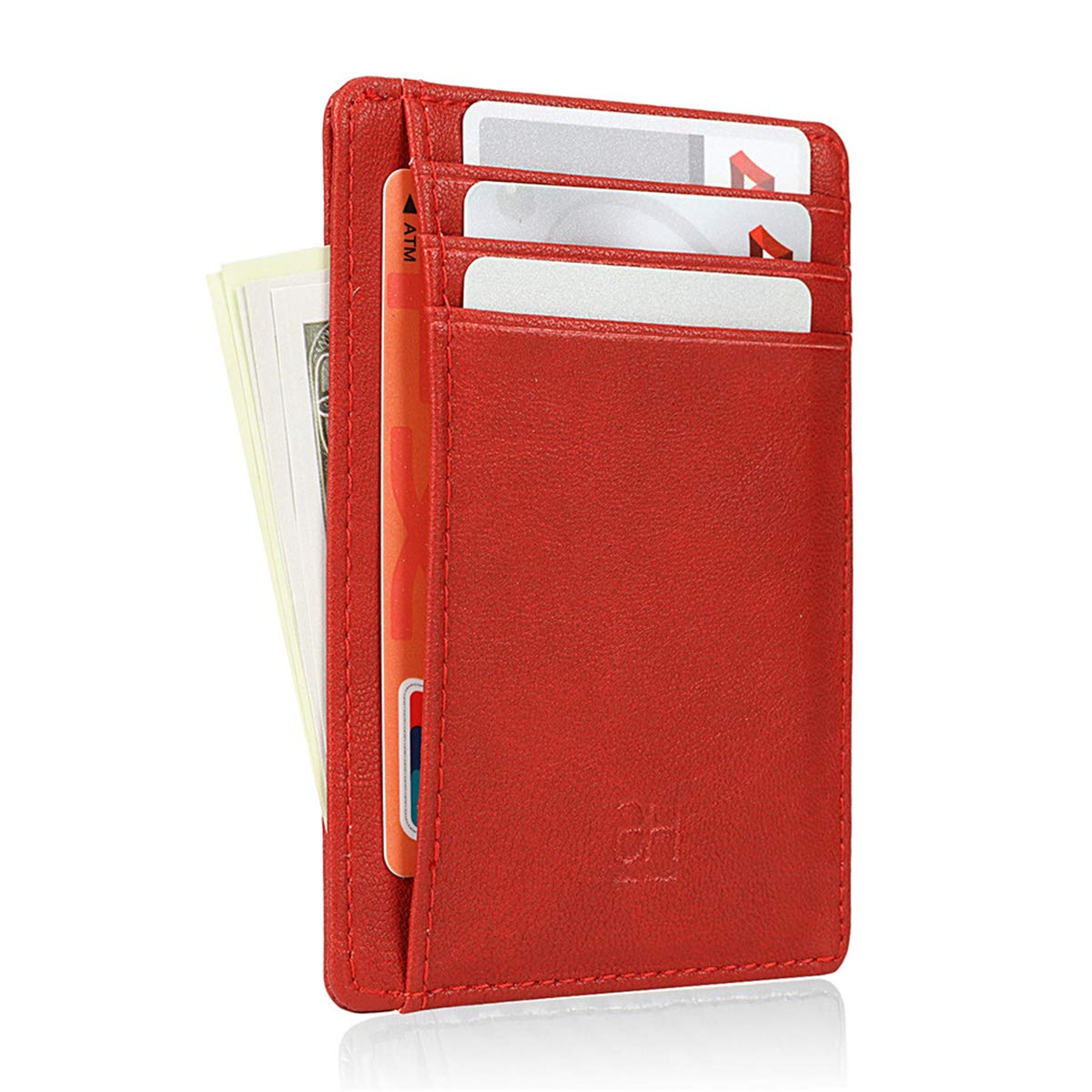 GH GOLD HORSE Slim RFID Blocking Card Holder Minimalist Leather Front Pocket Wallet for Women, Crazy Horse Red, slim, Minimalist Slim Women Wallet With Card Slots