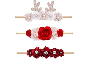mligril Baby Girl Christmas Hair Accessories Headbands Set-Elastic Hair Band Crown Flower Wraps Xmas Gifts for Newborn Infant Toddler 3Pcs