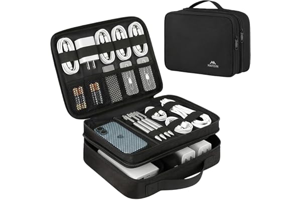 MATEIN Electronics Organizer Travel Case, Cable Organizer Bag, Black | Water Resistant, Gifts for Men, Storage Bag for Camera Accessories, for Travel Essentials, Phone, Cord & Tablet