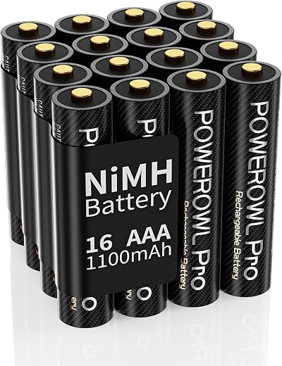 POWEROWL Pro AAA Rechargeable Batteries 1100mAh 16 Pack Ni-MH Triple A