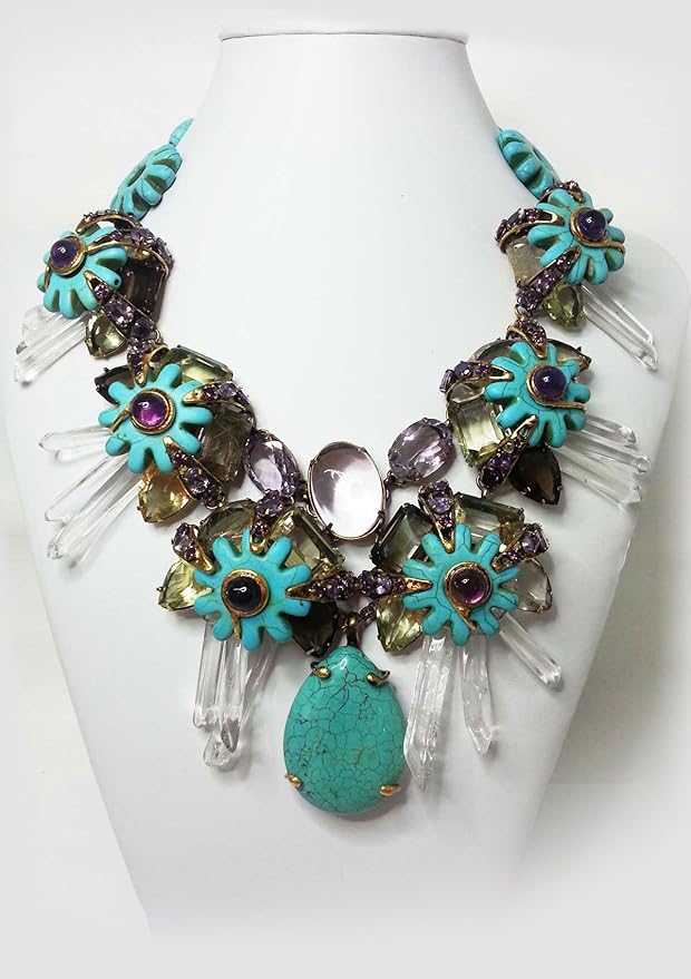 C&D Jewelry Turquoise Amethyst Crystal Necklace at Amazon Women’s