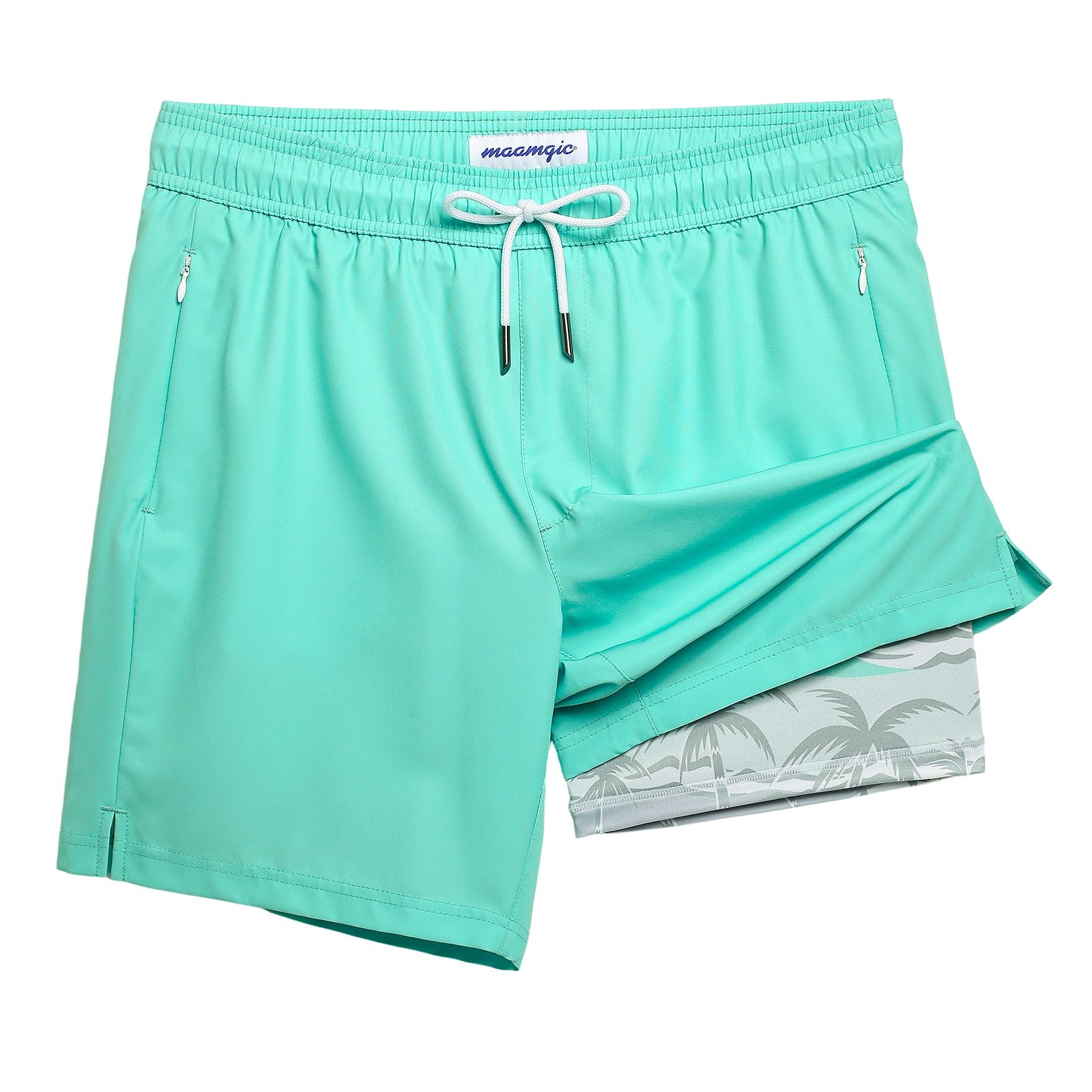 maamgic 2 in 1 Mens Swim Trunks 7 Inch Swim Shorts Swim Suits Board Shorts Coconut Island Turquoise L Image