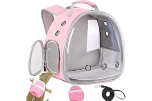 WEVONIGU Leopard Gecko Backpack Carrier,Reptile Portable Backpack Carrier with Small Backpack Harness Leash Set,Space Capsule Clear Bubble Window Travel Backpack for Lizard Travel,Guinea Pig,Rabbit