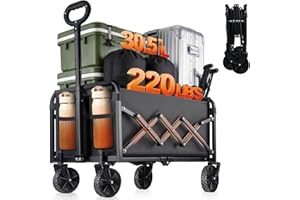 Collapsible Foldable Wagon Cart with Wheels - 220LBS Heavy Duty Utility Cart, Portable Lightweight Folding Wagon with All-Ter